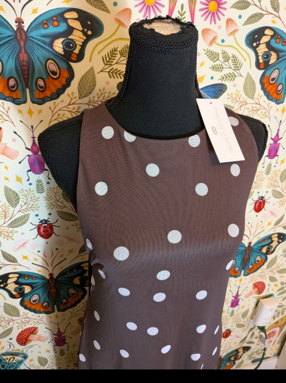 Caroline Constas Brown Coverup Dress with White Polka Dots, NWT! - Picture 2 of 11